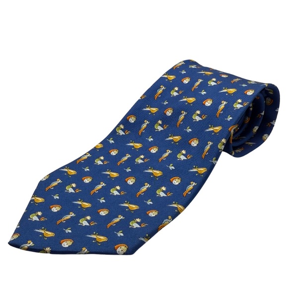 Salvatore Ferragamo Silk Tie – Bird Print Blue Made in Italy Like New